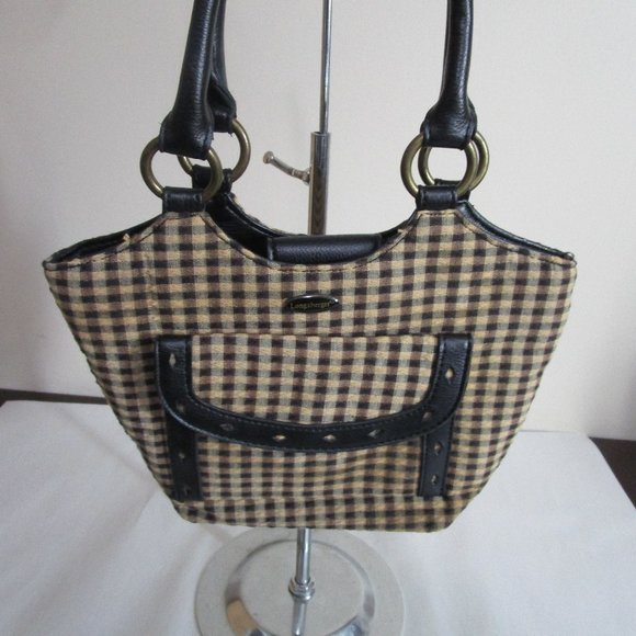 Longaberger Homestead Small Tote Brown & Tan Check Satchel - Picture 1 of 12